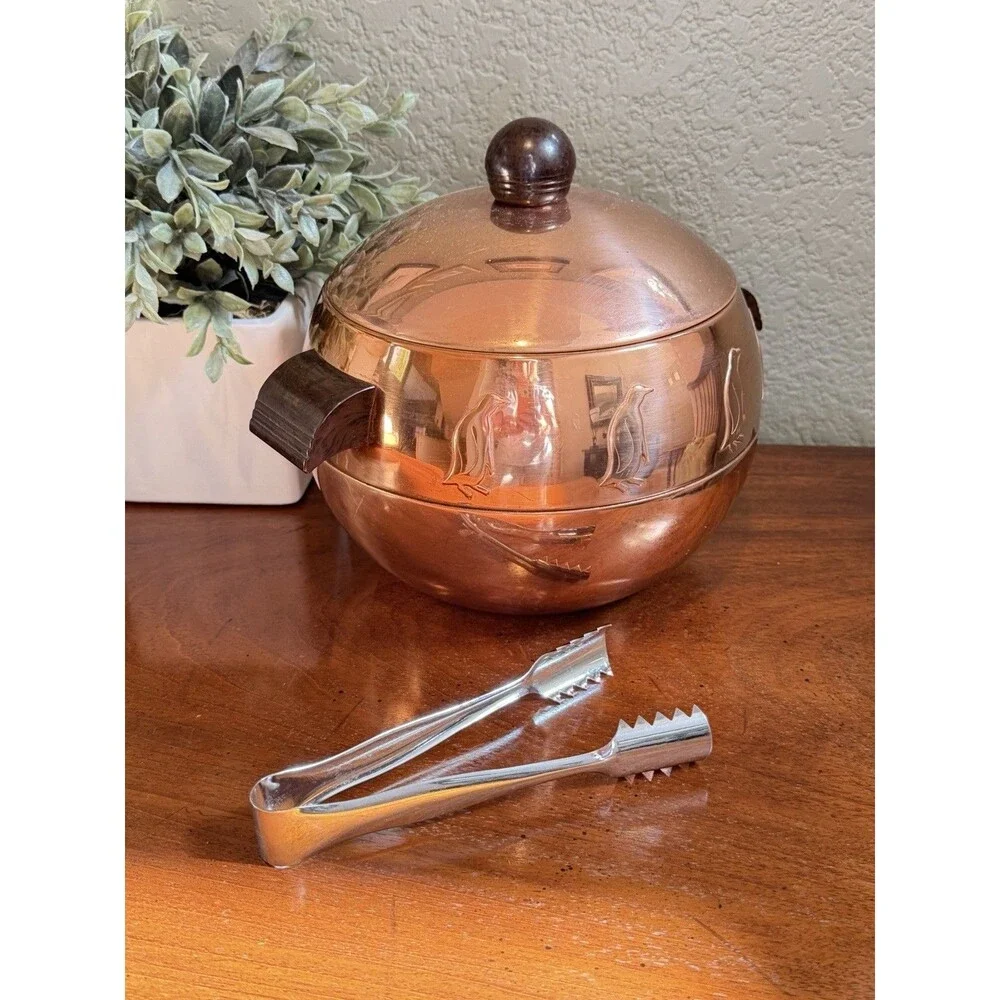 Vintage West Bend Penguin COPPER Hot & Cold Server Ice Bucket USA 1950s MCM